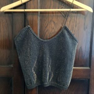 Free People Seamless Skinny Strap Crop Tank Top Camisole - Green Gold Sparkle